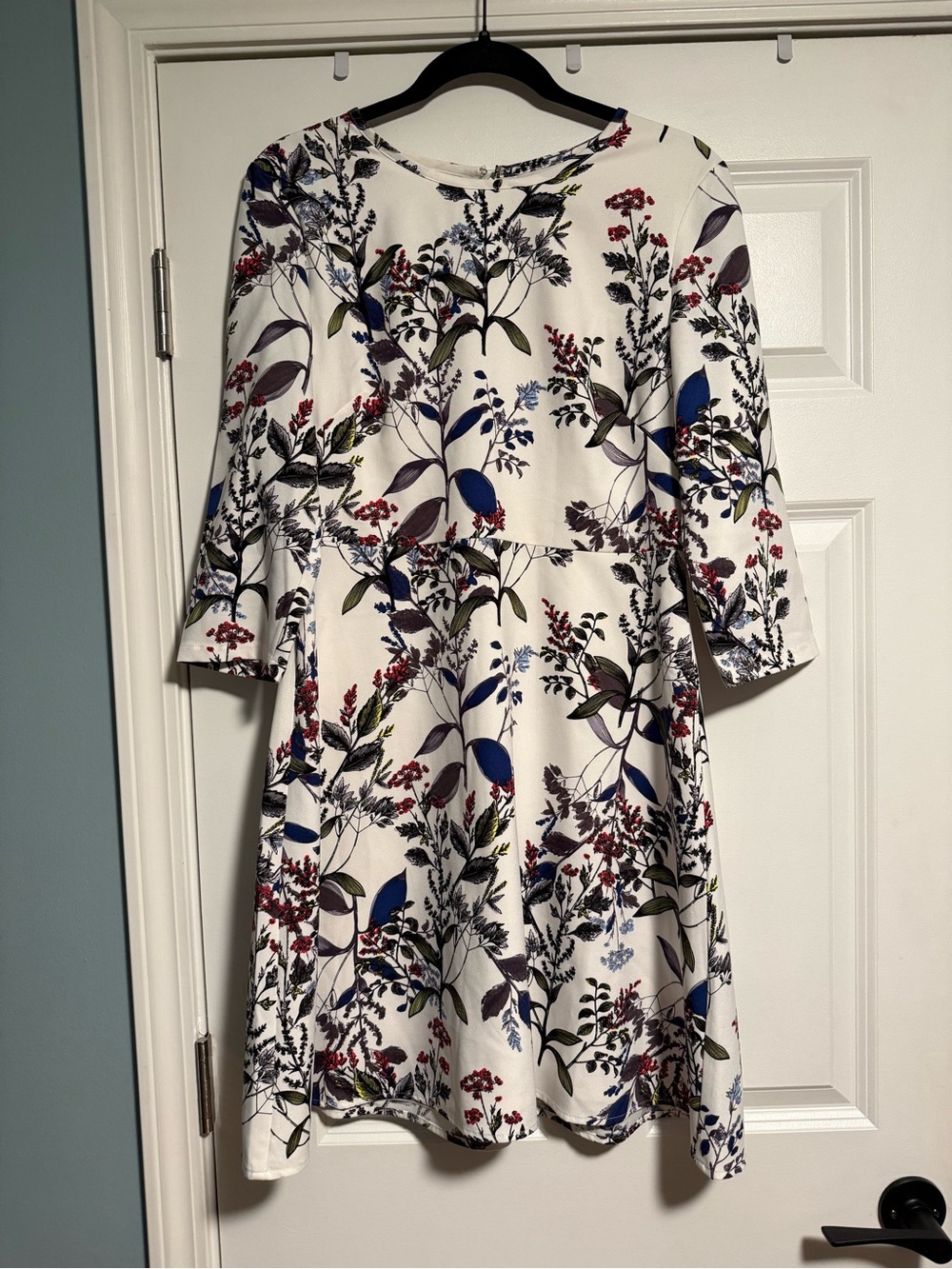 Banana Republic White Floral Mini Dress with Blue & Red Botanical Print